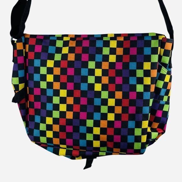 Yak Pak Rainbow Squares Messenger Bag Laptop Crossbody Colorful Checkerboard Y2K - Picture 2 of 13